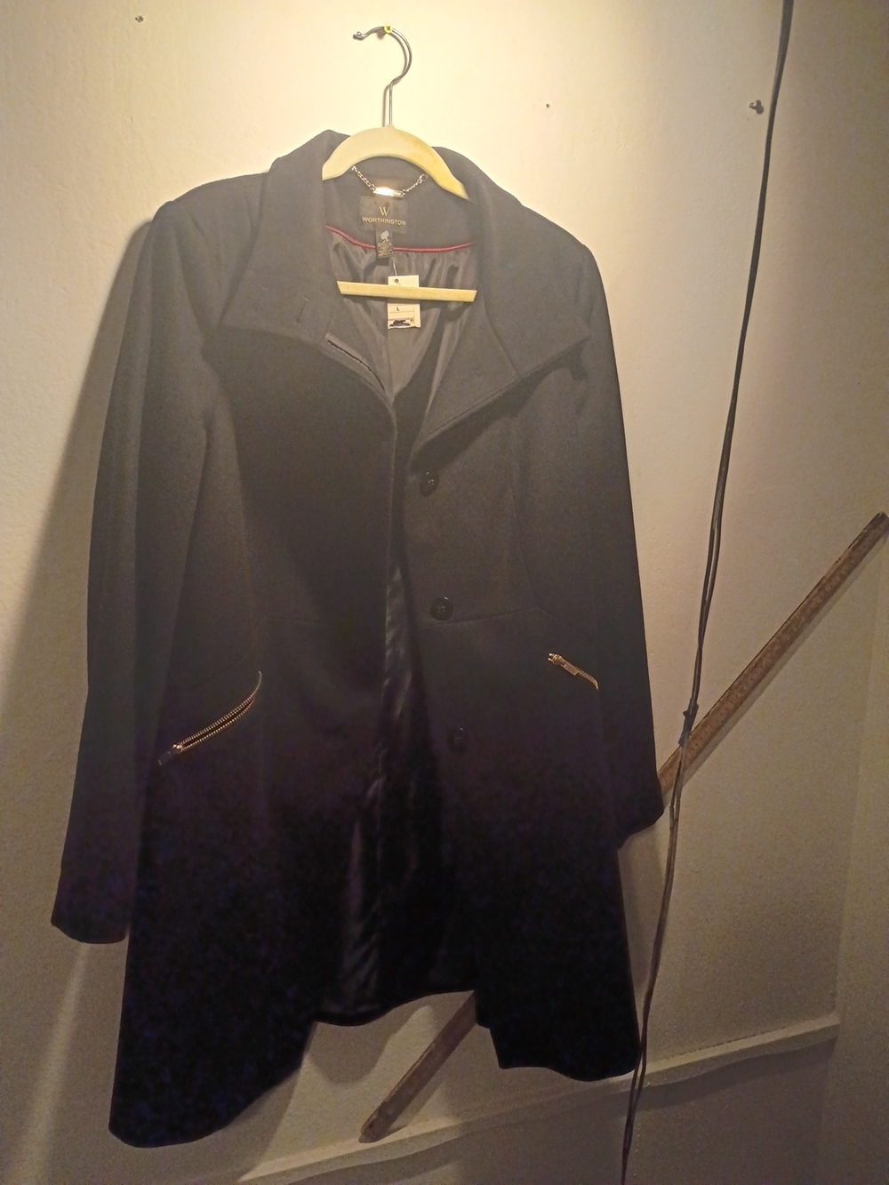 Worthington Black Trench Coat with Gold Zippers